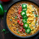 Delicious vegetarian lentil tortilla soup served in a cozy bowl
