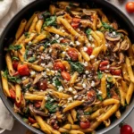 Bowl of freshly made pasta with herbs and tomatoes, ready in 15 minutes