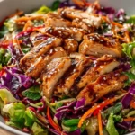 Asian sesame chicken salad with vibrant vegetables and sesame dressing