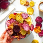 Delicious baked beet chips served in a bowl