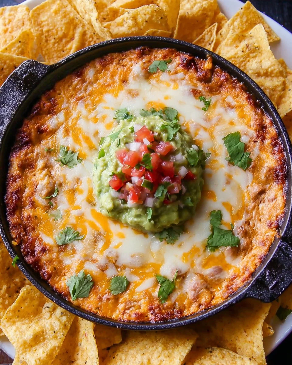 Homemade bean and cheese dip served with tortilla chips
