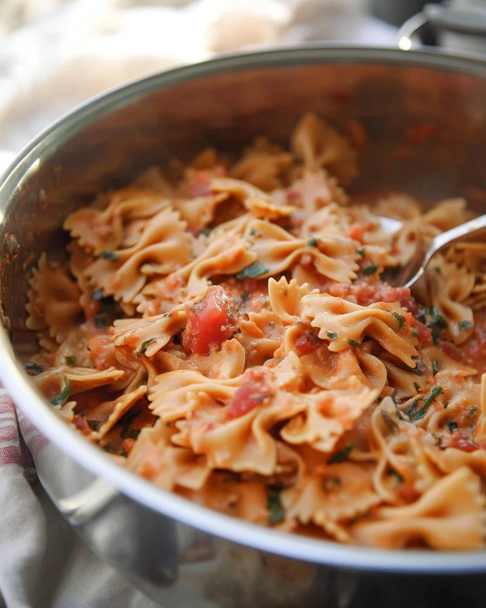 Delicious homemade bowtie pasta ready to be served with sauce.