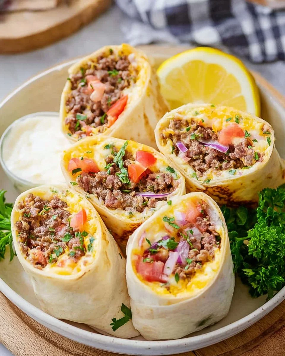 Delicious breakfast burrito ready for meal prep with fresh ingredients.