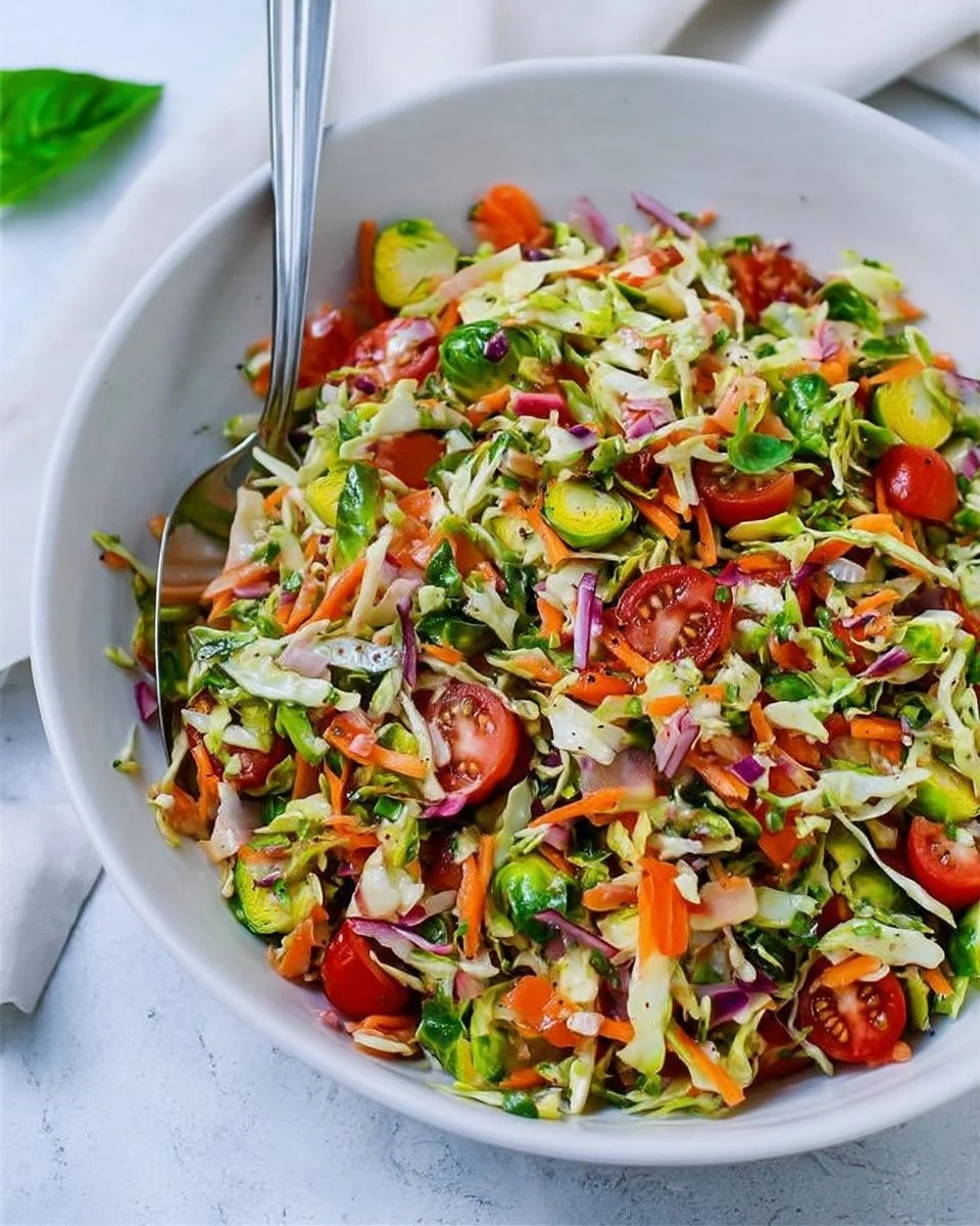 Fresh Brussels Sprouts Salad with nuts and dressing