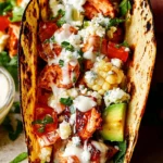 Delicious Buffalo Chicken Tacos topped with fresh ingredients
