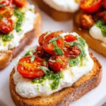 Burrata Bruschetta with fresh tomatoes on toasted bread