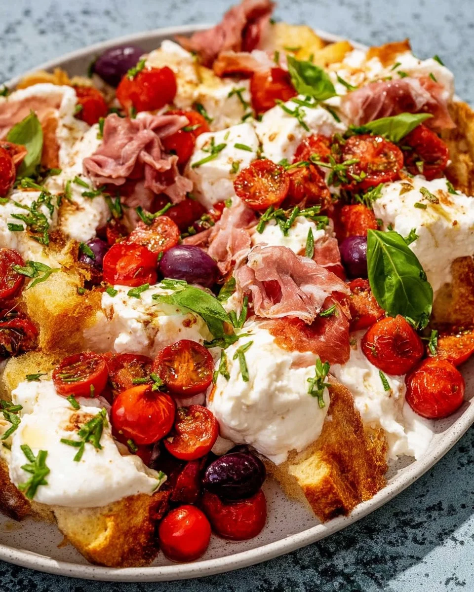 Burrata Salad with Cherry Tomatoes and Prosciutto