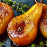 Buttery roasted pears served as an elegant dessert dish