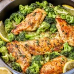 Stir-fried Chicken and Broccoli with garlic sauce on a plate