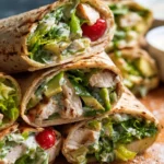 Chicken Avocado Caesar Salad Wrap with fresh ingredients and dressing
