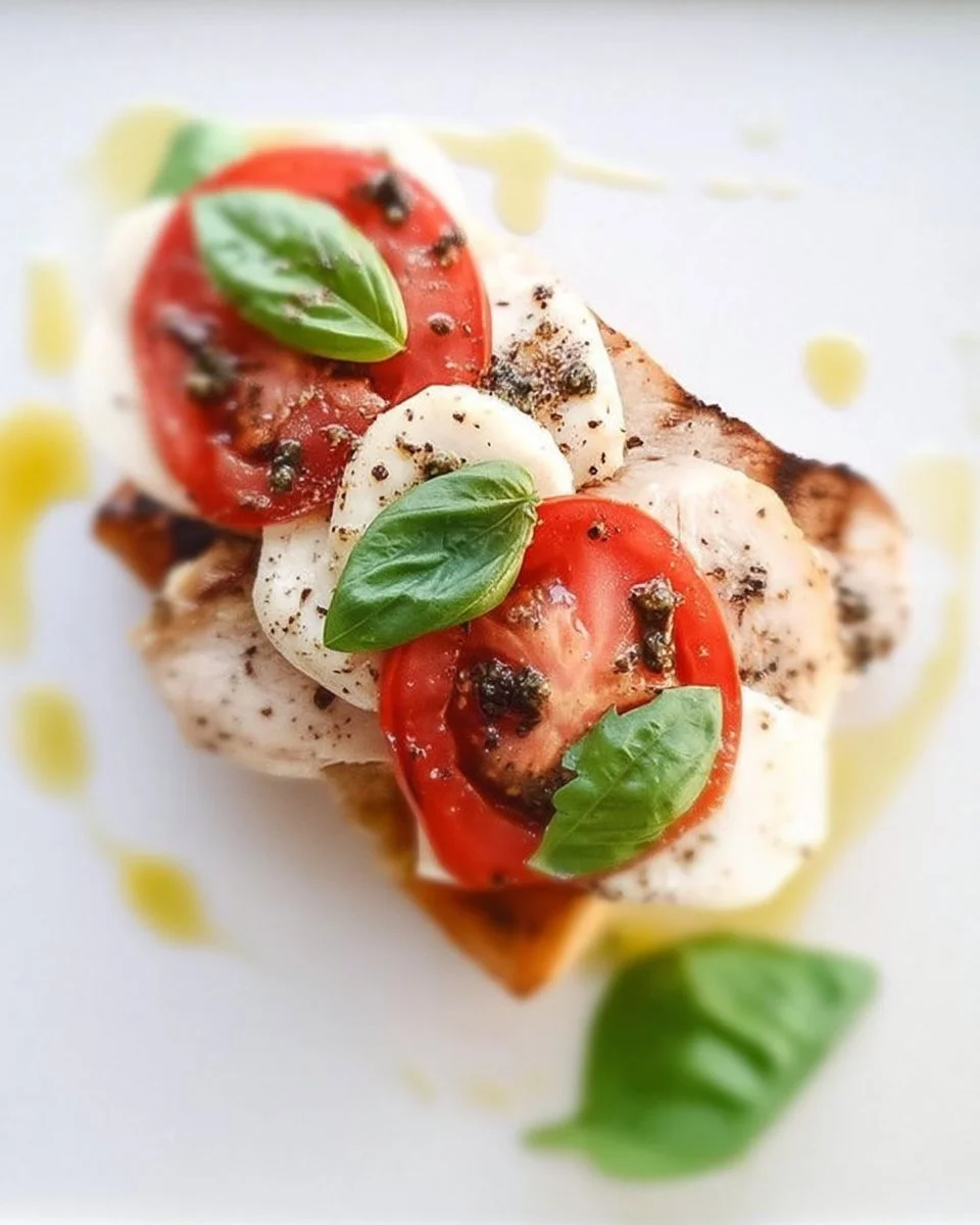 Delicious Chicken Caprese Sandwich with chicken, mozzarella, tomatoes, and basil