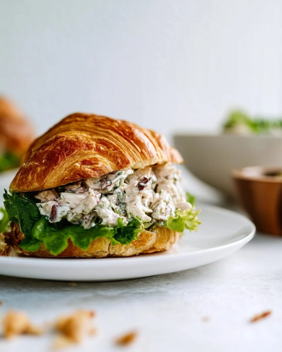 Delicious chicken salad sandwich served on fresh bread with lettuce and tomatoes.