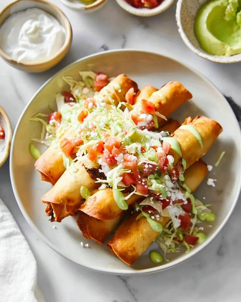 Delicious Chipotle Chicken Taquitos served with dipping sauce