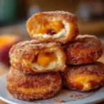 Classic Peach Cobbler Cheesecake Donuts with peach filling and crumb topping