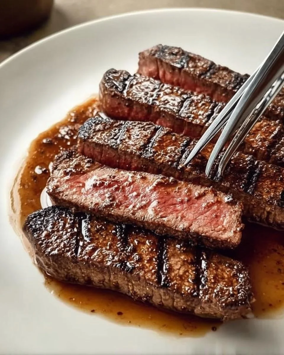 Delicious Coffee Rubbed Chipotle Steak served on a plate with garnishes