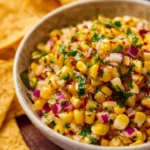 Delicious homemade Chipotle Chili Corn Salsa in a bowl with fresh ingredients