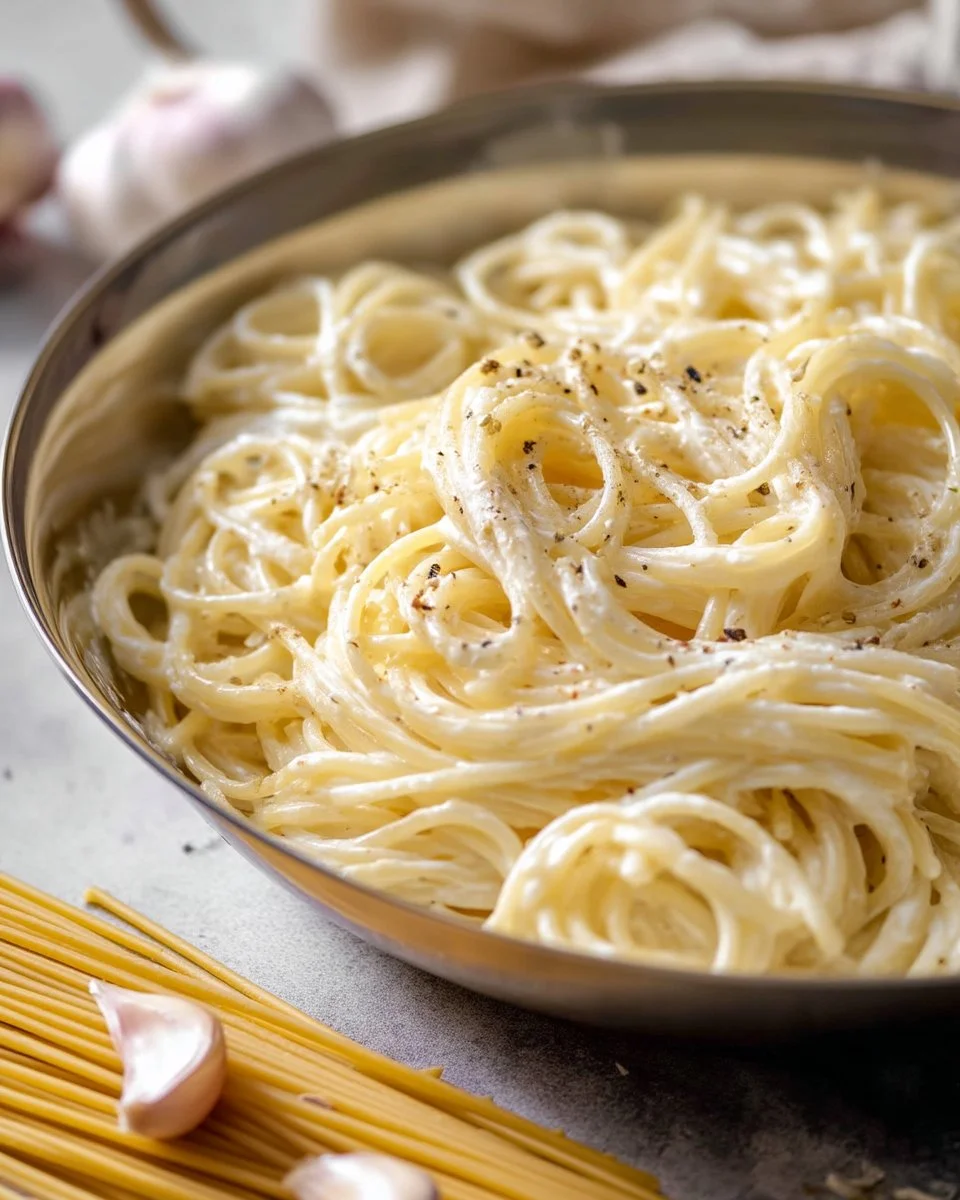 Bowl of creamy Cottage Cheese Alfredo pasta topped with parmesan and parsley
