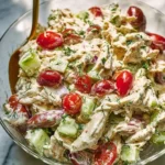 Creamy Greek yogurt chicken salad in a bowl with fresh ingredients