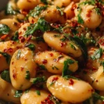 Creamy Tuscan butter beans dish served in a bowl, garnished with herbs.