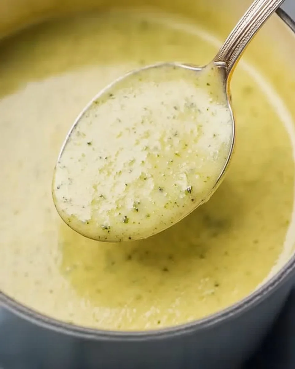 Bowl of creamy zucchini soup garnished with herbs and olive oil