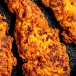 Plate of crispy oven fried chicken with herbs and spices