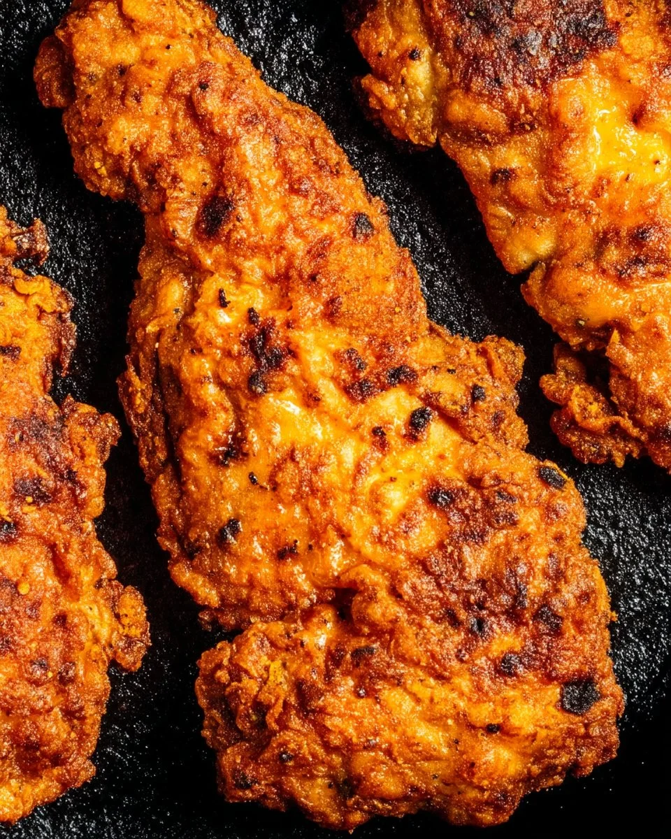 Plate of crispy oven fried chicken with herbs and spices