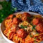 Delicious Crock Pot spaghetti served in a bowl with herbs and cheese