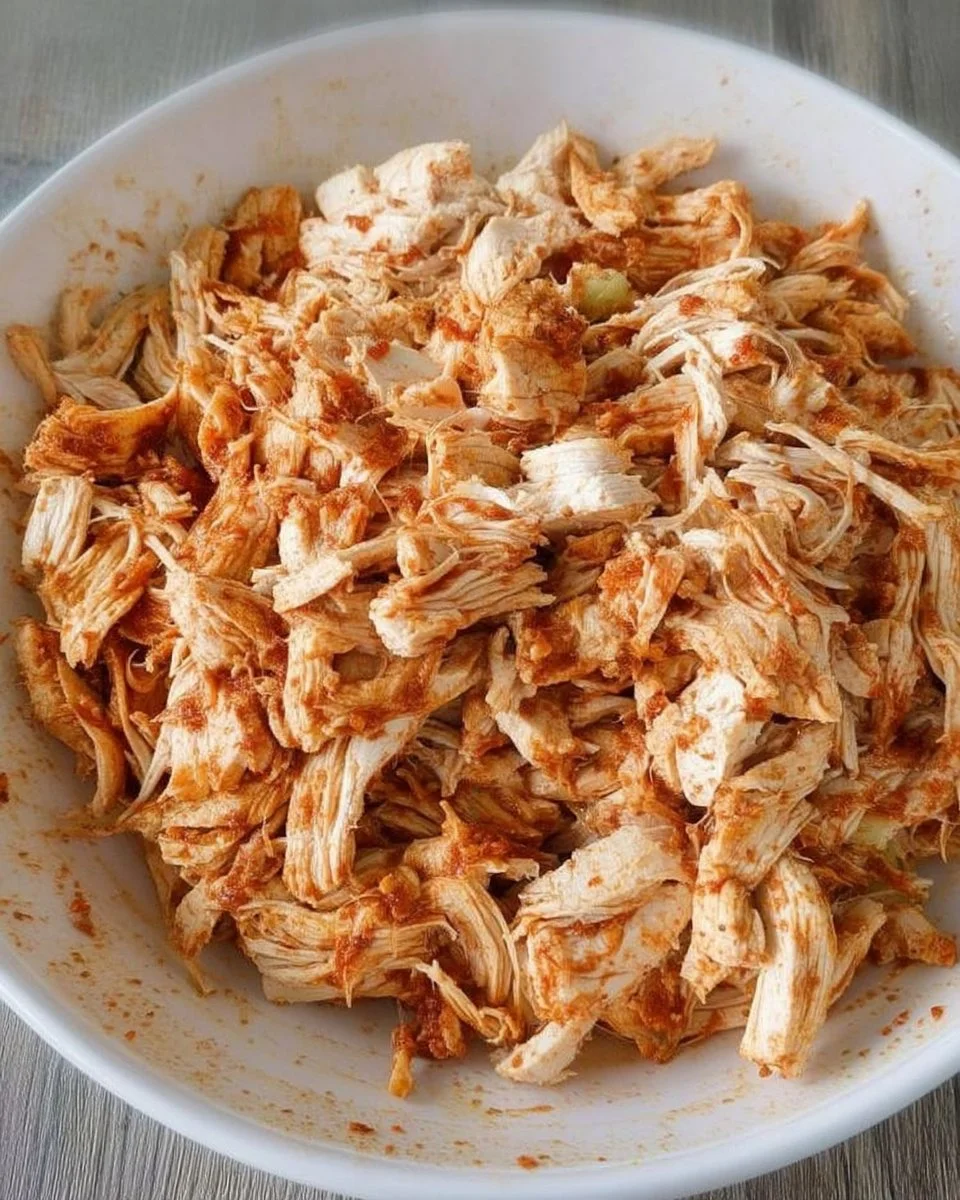 Crockpot chicken taco meat recipe served in tortillas with toppings