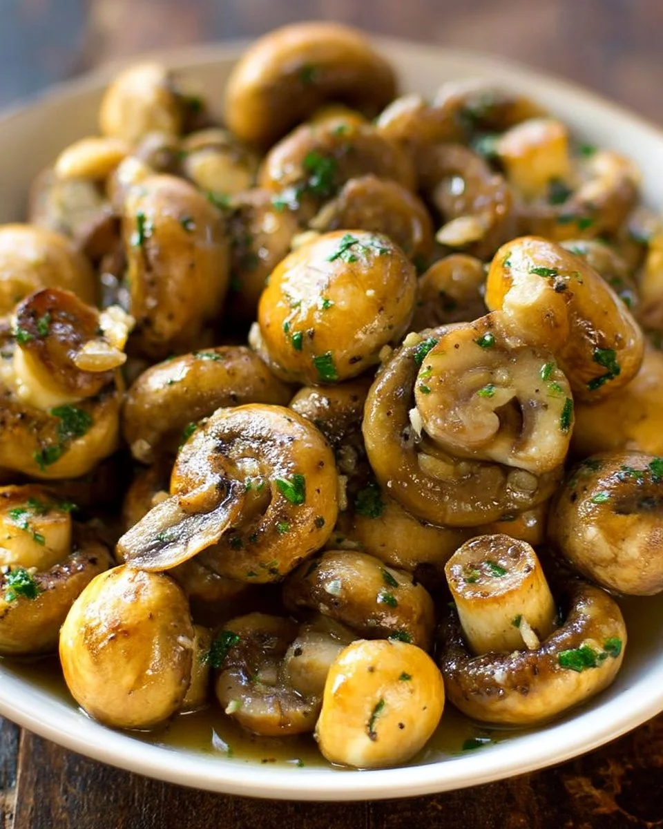 Delicious garlic mushrooms sautéed in rich butter sauce
