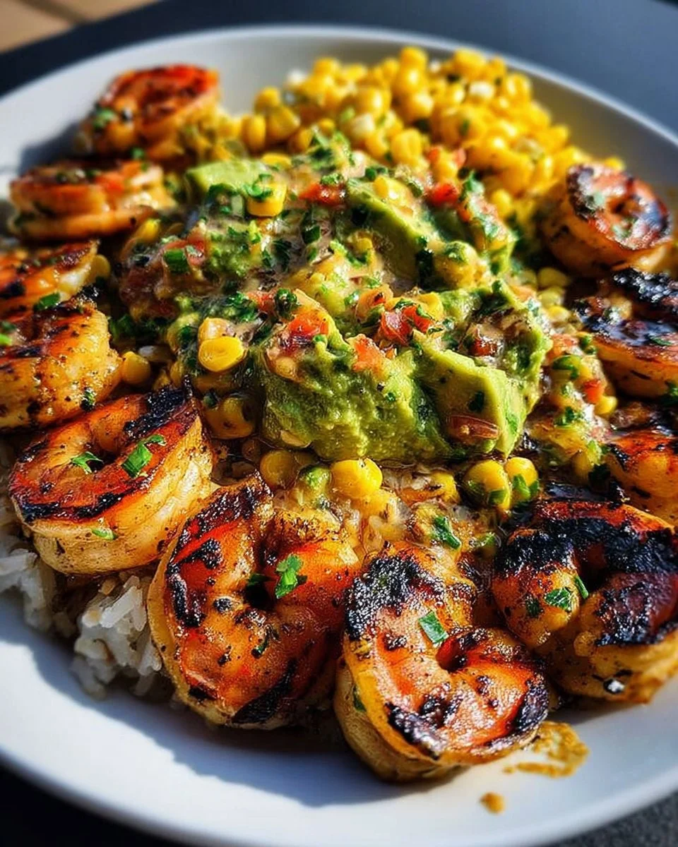 Grilled Shrimp Bowl with Avocado Corn Salsa