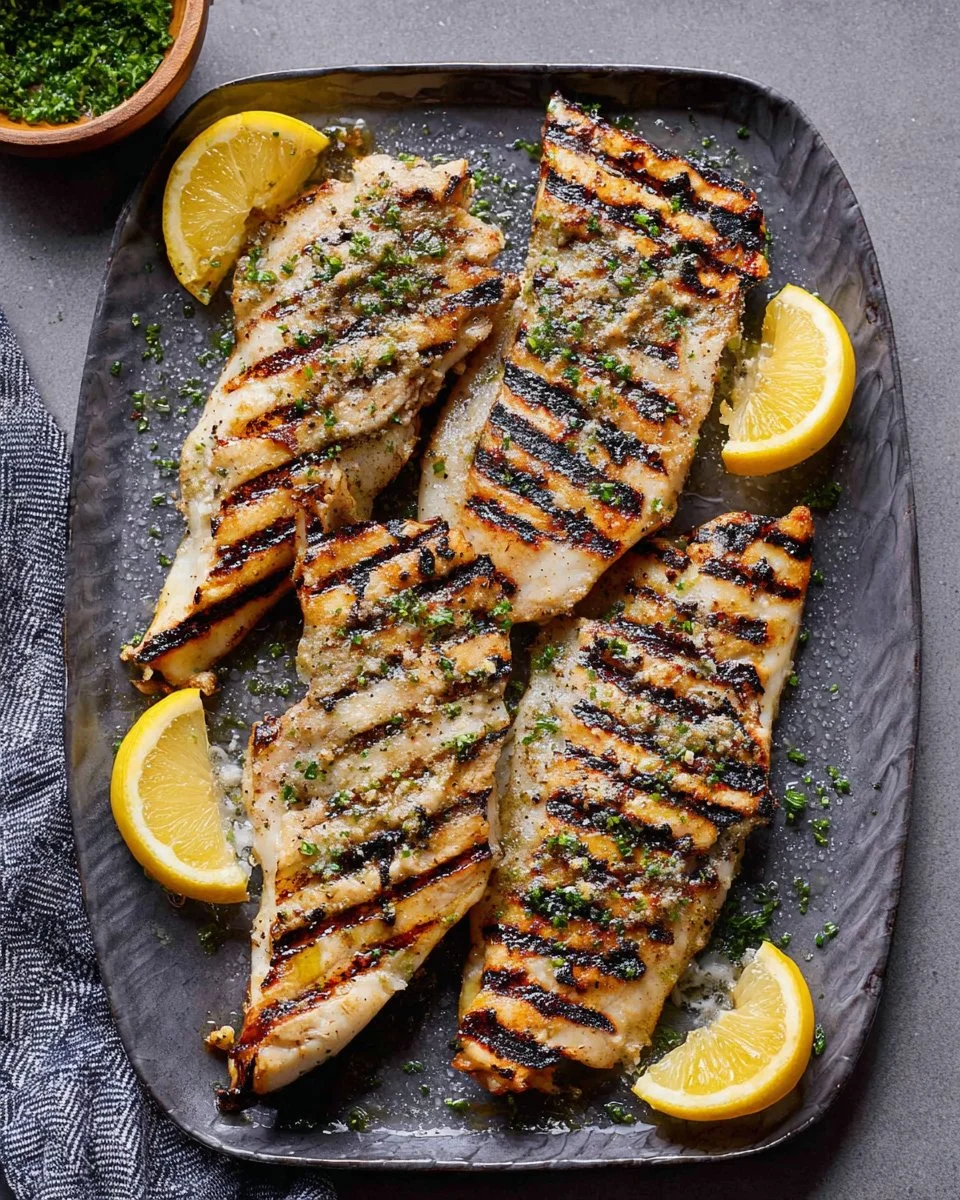 Delicious grilled tilapia served with fresh herbs and lemon