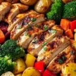 Healthy one pan dinner meal with colorful vegetables and protein for easy cooking.