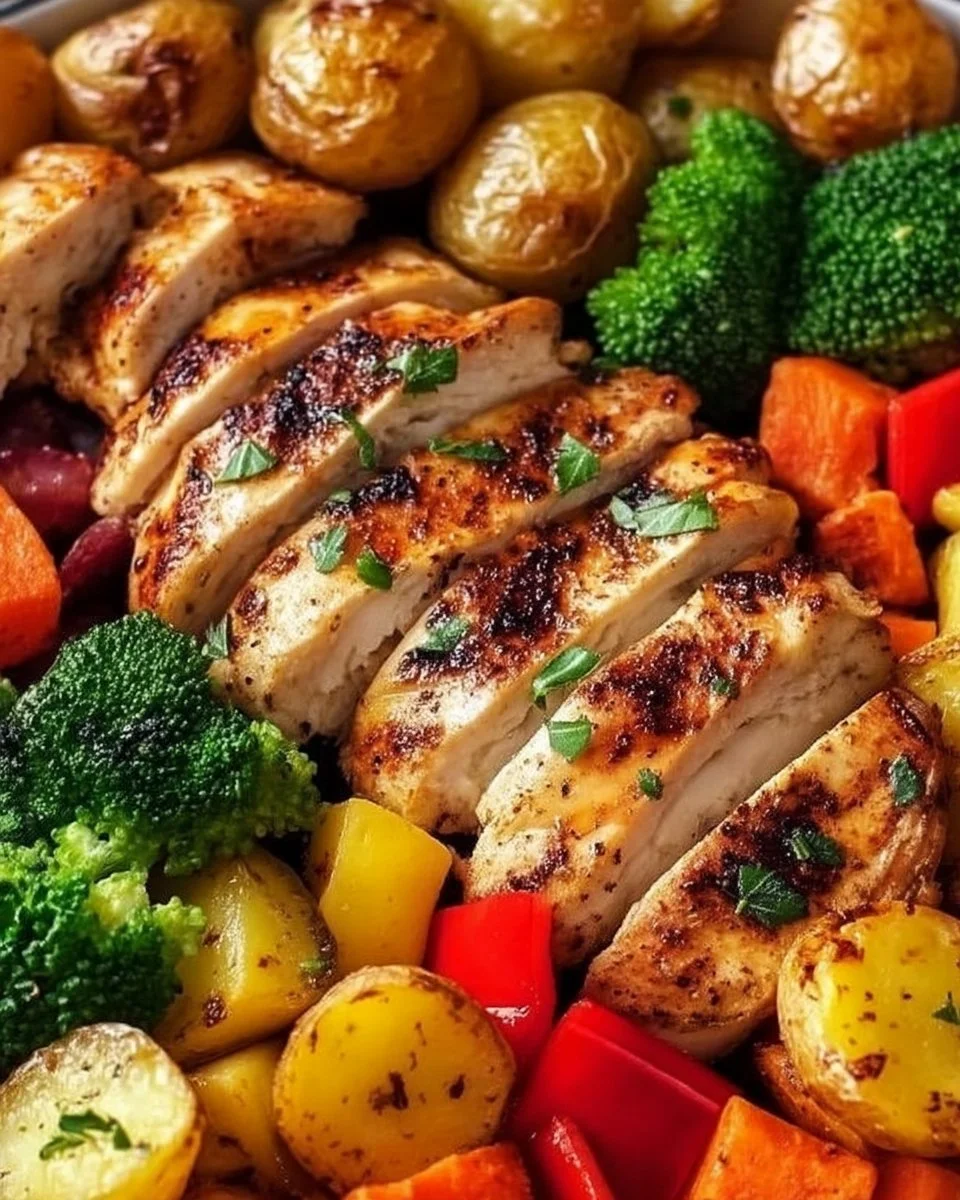 Healthy one pan dinner meal with colorful vegetables and protein for easy cooking.