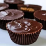 Delicious homemade chocolate peanut butter cups on a wooden table