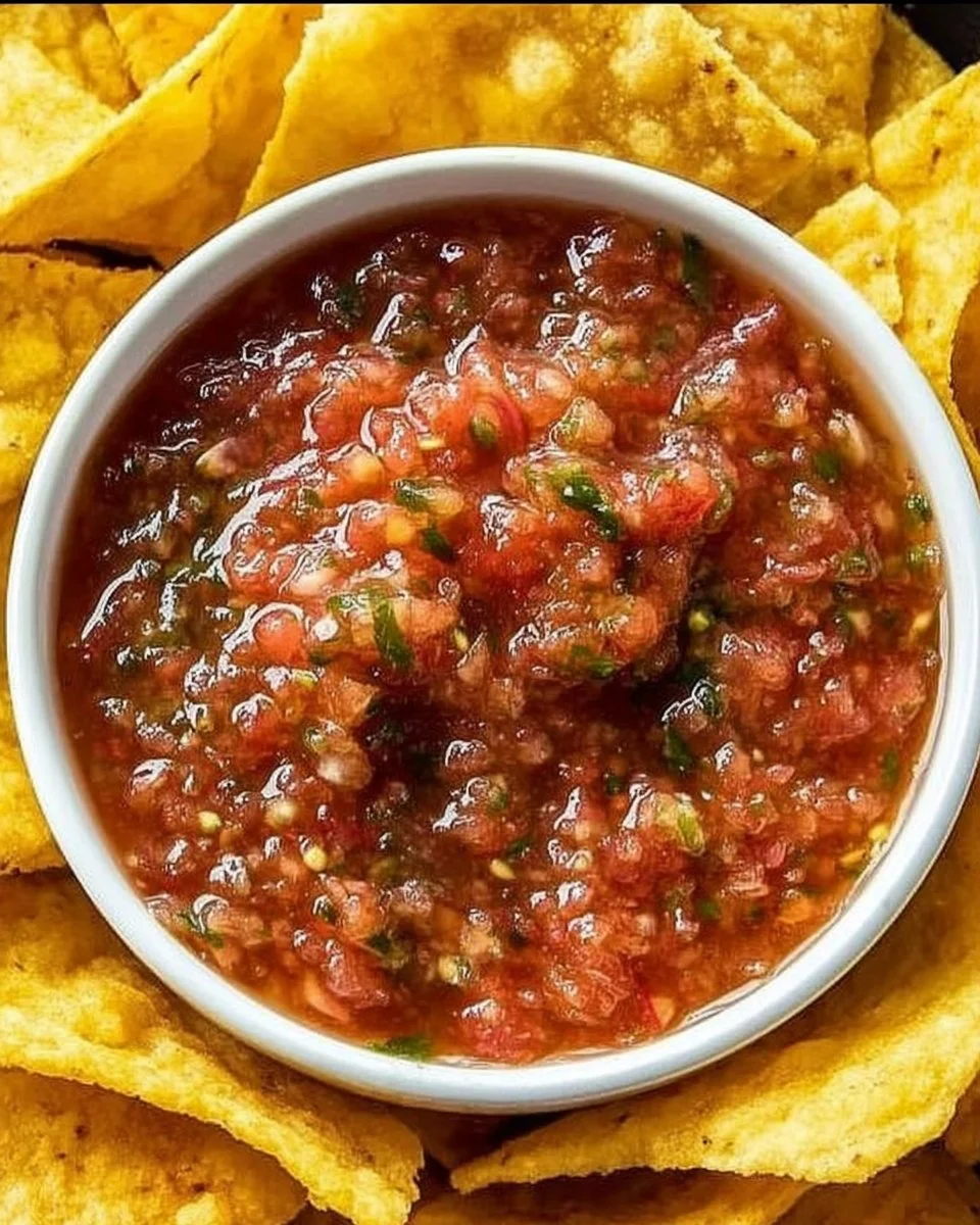 Bowl of homemade salsa with fresh tomatoes, onions, and cilantro