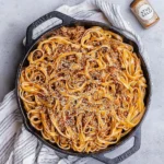 Mongolian Ground Beef Noodles with vegetables and sauce in a bowl