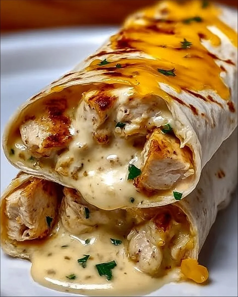 Delicious cheesy garlic chicken wraps ready to enjoy