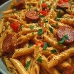 One-Pot Creamy Spicy Cajun Sausage Pasta served in a bowl