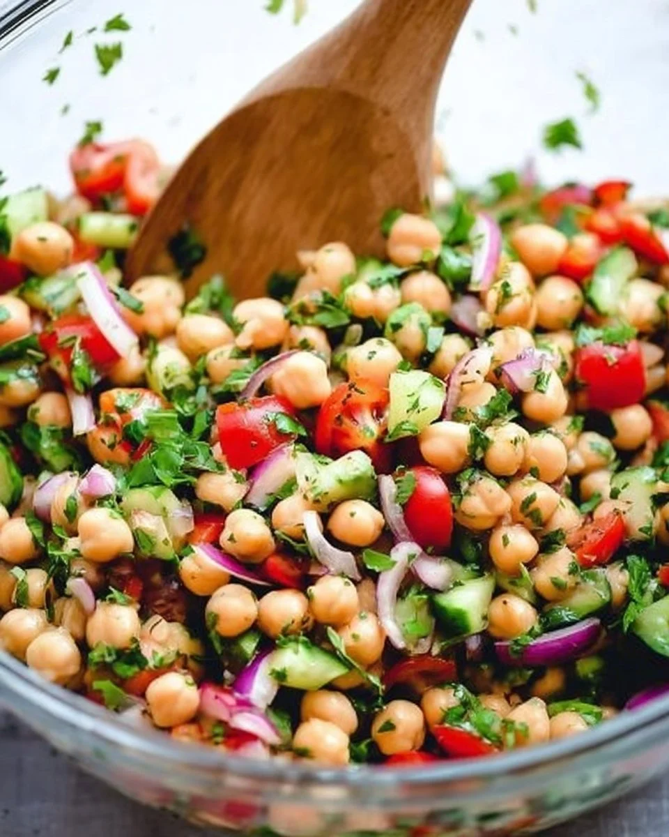 Herbaceous Mediterranean Chickpea Salad with fresh veggies and herbs