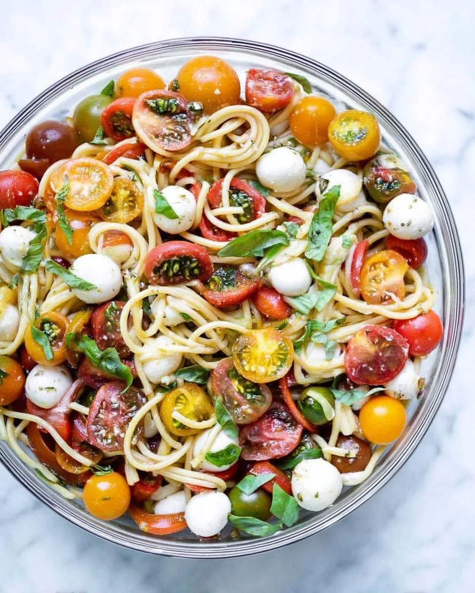 Pasta Salad with Garlic Marinated Tomatoes