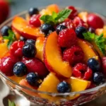 Fresh peach berry fruit salad with vibrant colors and delicious ingredients