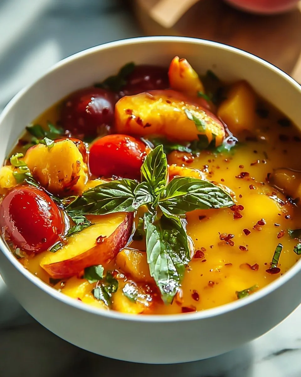 Bowl of fresh salad topped with Peach Honey Dijon Vinaigrette dressing.
