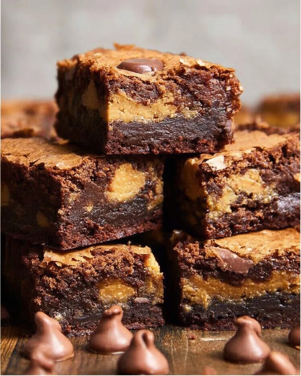 Decadent Peanut Butter Brookies made with cookie and brownie layers.