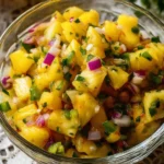 Homemade Pineapple Jalapeño Salsa in a bowl with fresh ingredients