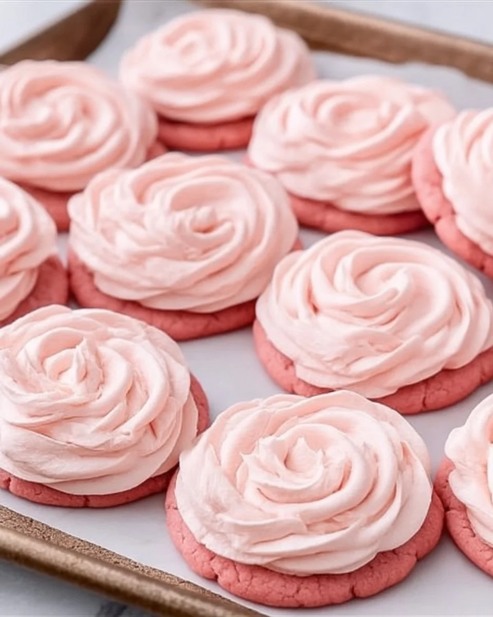 Pink lemonade cookies with a vibrant pink color and lemon zest icing