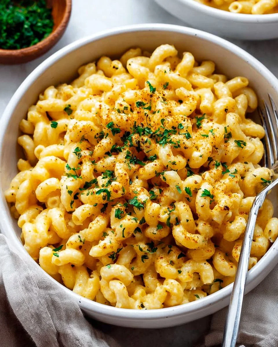 Creamy protein cottage cheese mac and cheese in a bowl with melted cheese