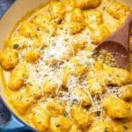 Delicious homemade Pumpkin Gnocchi served with sage butter sauce