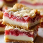 Delicious rhubarb custard bars with a golden crust and vibrant filling