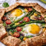 Rustic egg vegetable galette filled with fresh vegetables and herbs