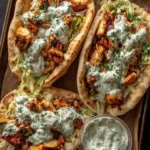 Sheet pan chicken pitas served with herby ranch dressing